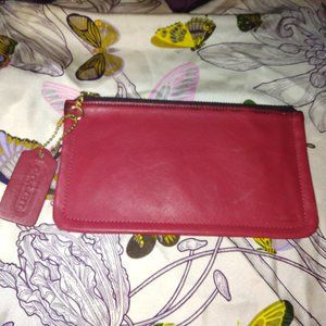 ❤️ Rare Vtg Coach Bonnie Cashin Red Leather Skinny Cosmetic Clutch Wallet +FOB